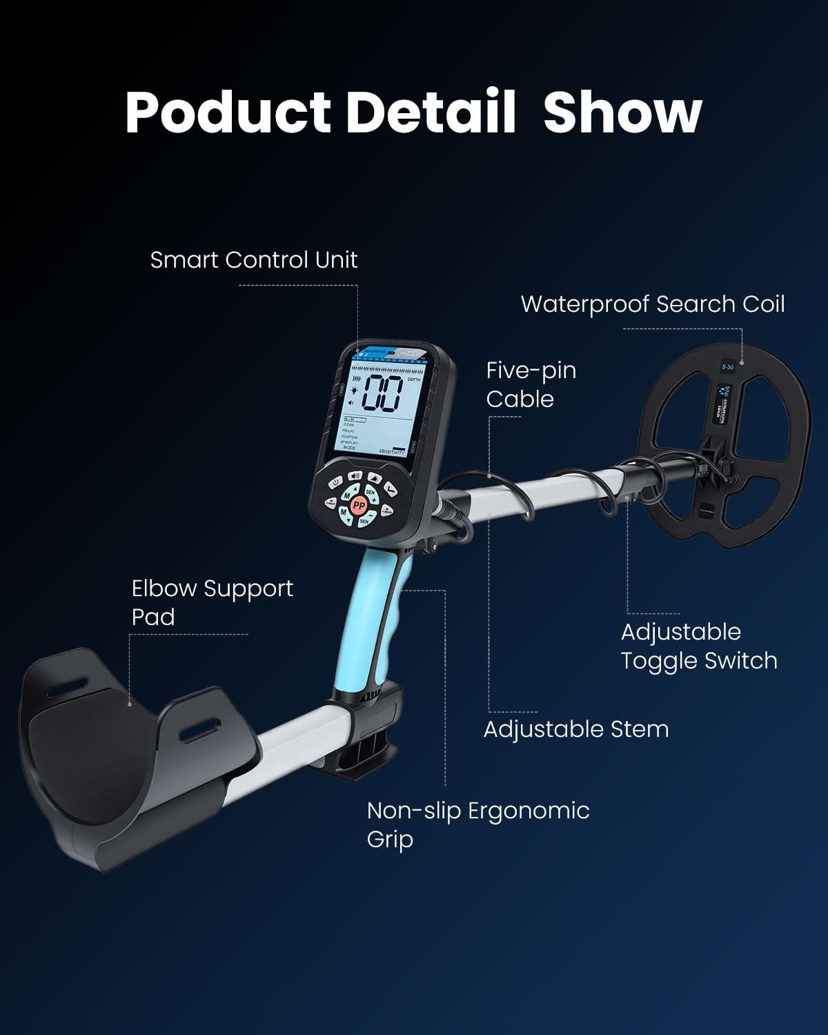 Metal Detector for Adults, Rechargeable Gold Detectors with 5 Modes, Professional IP68 Waterproof Search Coil with LCD and DSP Chip, Pinpoint Detection System for Beach Gold Hunting S30 - Image 3
