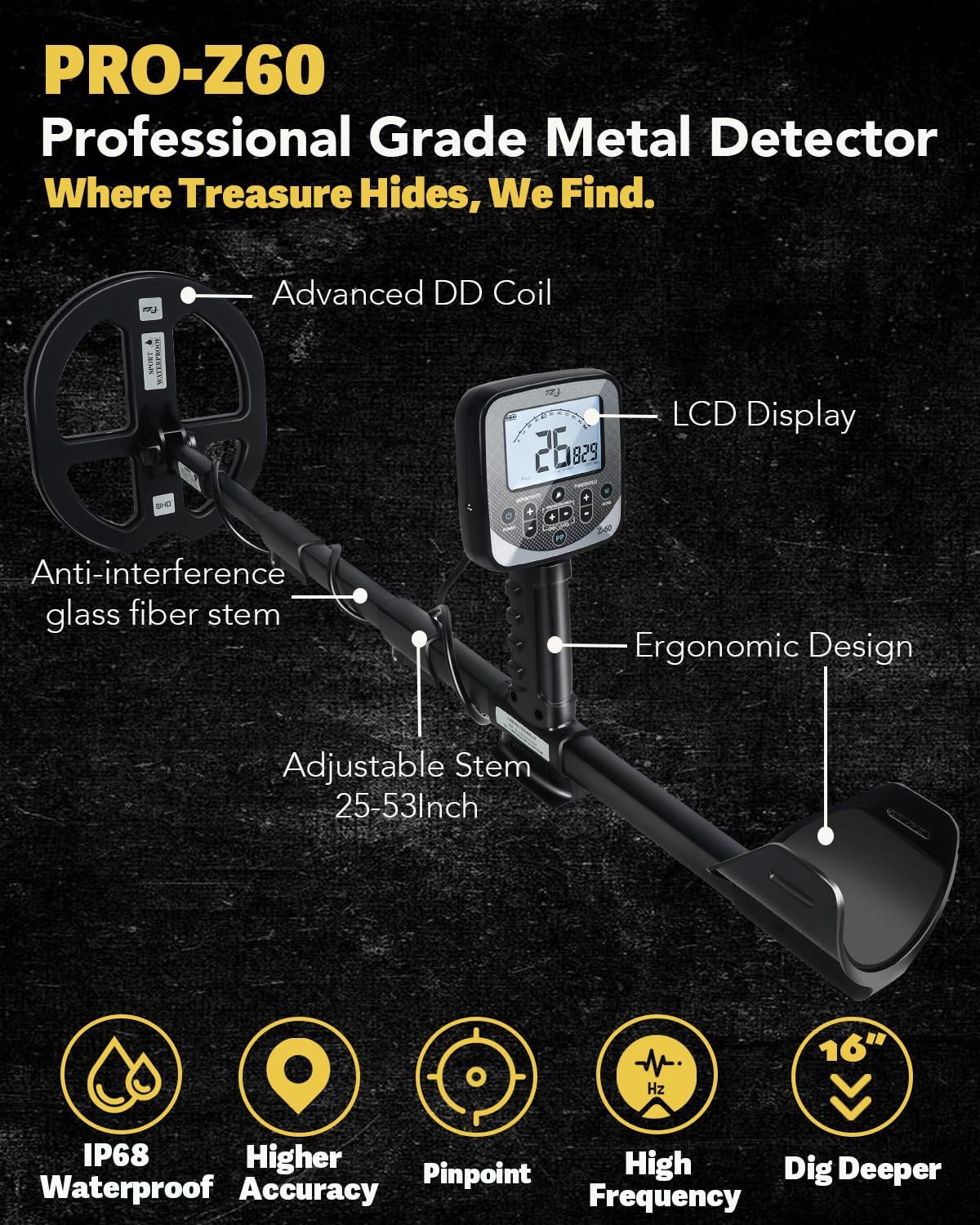New 2026 Metal Detector Treasure Hunting Professional Gold Detector Z60 UpdatedTreasure Finder Pointer Detector - Image 4